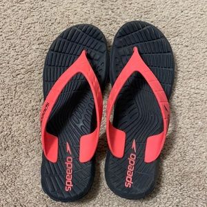 Pink red speedo flip flops